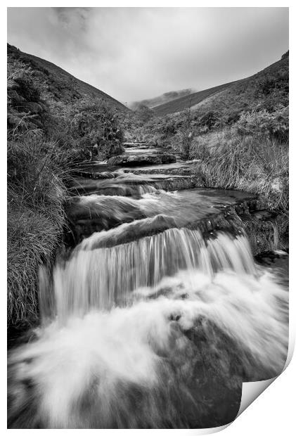 Waterfalls at Fairbrook, Peak District, Derbyshire Print by Andrew Kearton