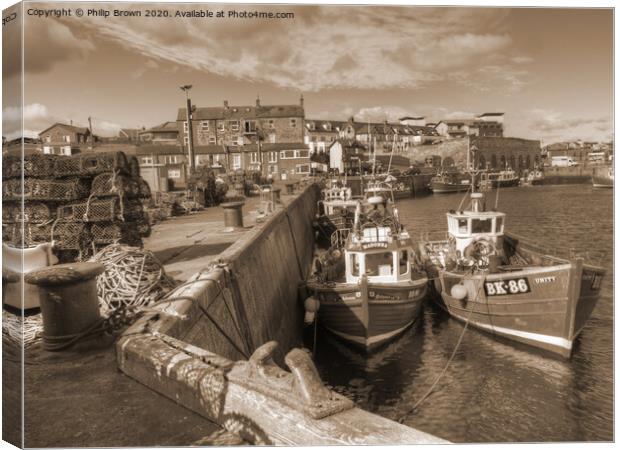 Fishing Boats at Seahouses Harbour Cropped Canvas Print by Philip Brown