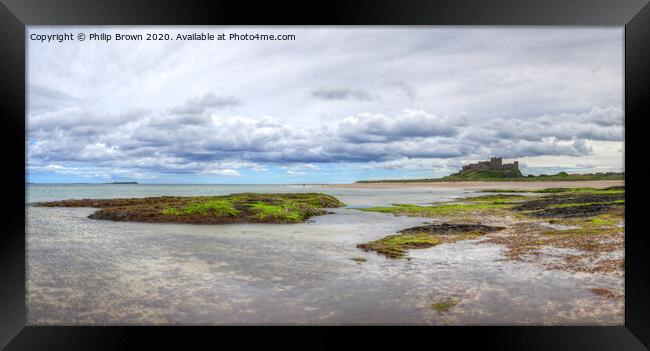 Bamburgh Castle from the Beach, Panorama Framed Print by Philip Brown