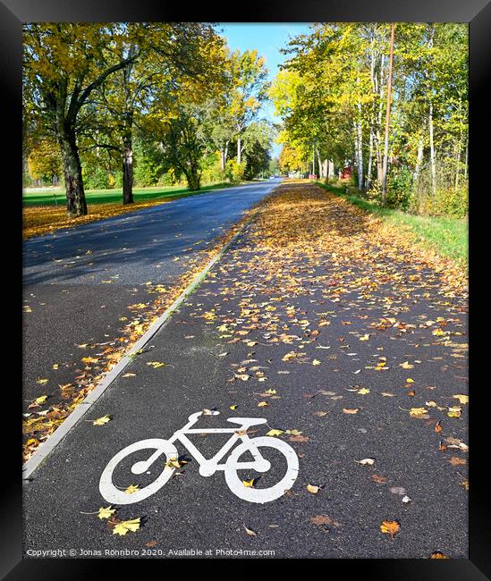bicycle painted on bicycle path in Hallabrottet Kumla Sweden Framed Print by Jonas Rönnbro