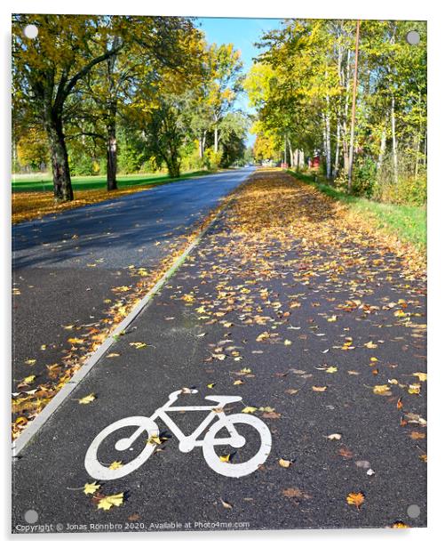 bicycle painted on bicycle path in Hallabrottet Kumla Sweden Acrylic by Jonas Rönnbro