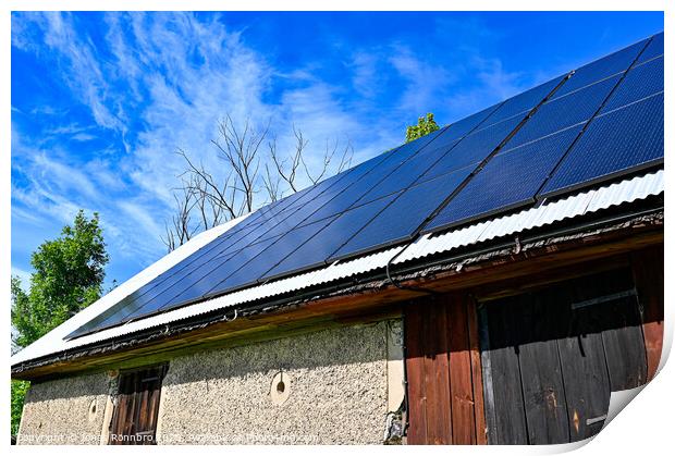 solar panels on the roof of a barn Print by Jonas Rönnbro