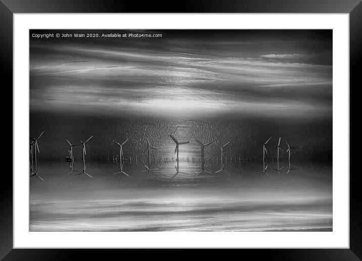 Windmills at sunset (digital Art) Framed Mounted Print by John Wain