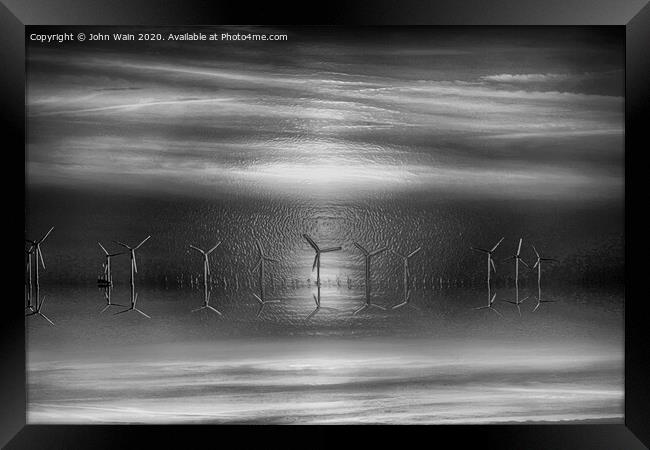 Windmills at sunset (digital Art) Framed Print by John Wain