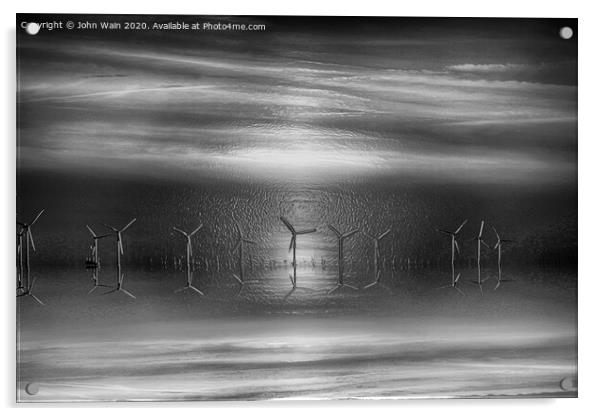 Windmills at sunset (digital Art) Acrylic by John Wain