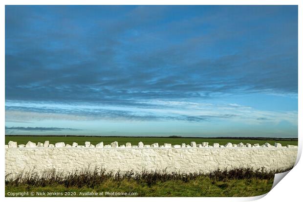 White Wall and Blue Sky at Nash Point south Wales Print by Nick Jenkins