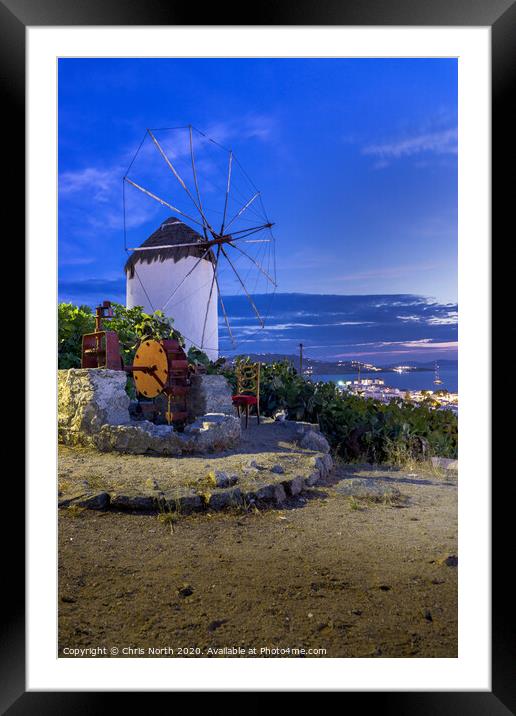 Dusk Windmill at Mykonos, Greece Framed Mounted Print by Chris North