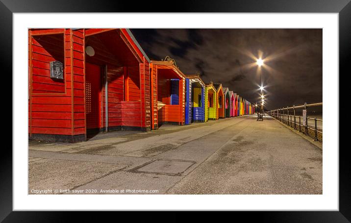 Saltburn beach huts at night Framed Mounted Print by keith sayer
