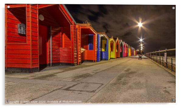 Saltburn beach huts at night Acrylic by keith sayer