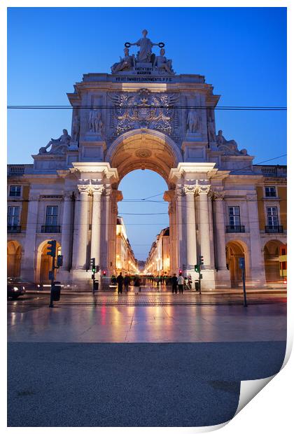 Rua Augusta Arch at Dusk in Lisbon Print by Artur Bogacki