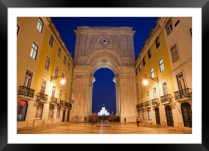 Rua Augusta Arch at Night in Lisbon Framed Mounted Print by Artur Bogacki