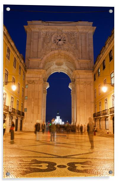 Rua Augusta Arch at Night in Lisbon Acrylic by Artur Bogacki