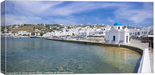 Mykonos waterfront. Canvas Print by Chris North