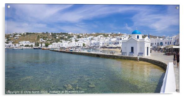 Mykonos waterfront. Acrylic by Chris North