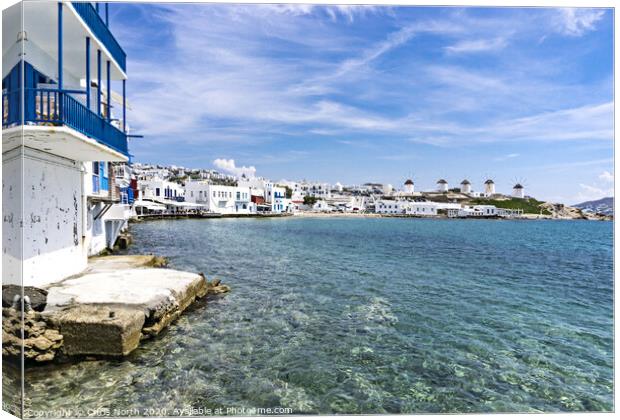 Mykonos waterfront. Canvas Print by Chris North