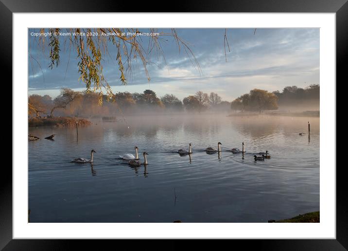 Mist across the pond Framed Mounted Print by Kevin White