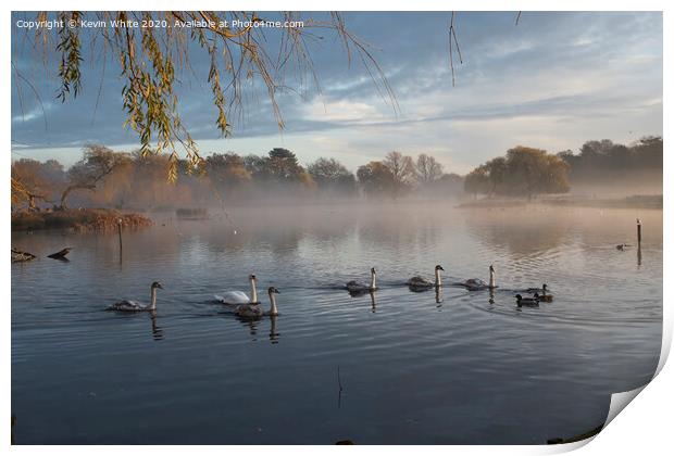 Mist across the pond Print by Kevin White
