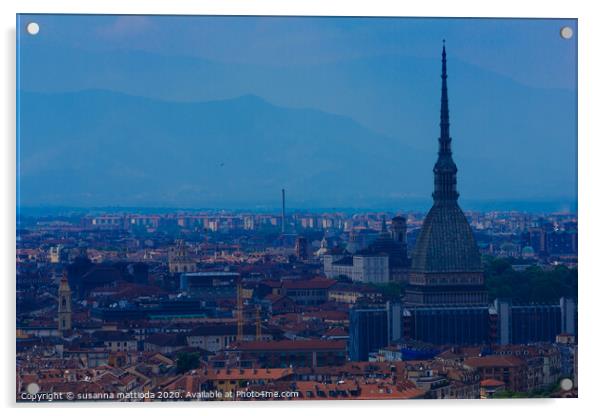 a magnificent view of  Turin with the Mole Antonelliana Acrylic by susanna mattioda
