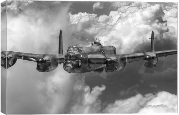 Avro Lancaster above clouds close-up, B&W version Canvas Print by Gary Eason