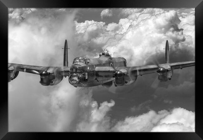 Avro Lancaster above clouds close-up, B&W version Framed Print by Gary Eason