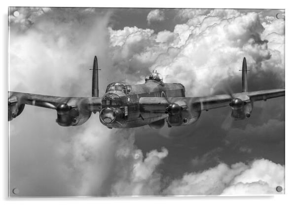 Avro Lancaster above clouds close-up, B&W version Acrylic by Gary Eason