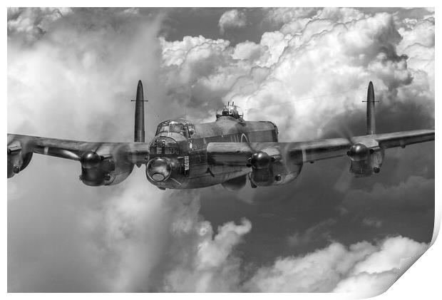 Avro Lancaster above clouds close-up, B&W version Print by Gary Eason