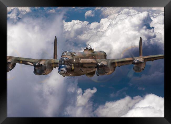 Avro Lancaster above clouds close-up Framed Print by Gary Eason