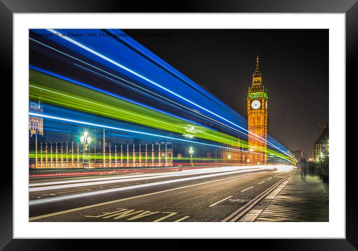 Light trails in front of the Houses of Parliament, Framed Mounted Print by Jo Sowden