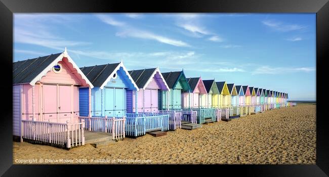 West Mersea Beach Huts Essex Framed Print by Diana Mower