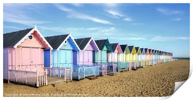 West Mersea Beach Huts Essex Print by Diana Mower