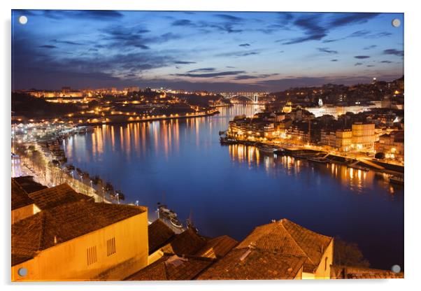 City of Porto at Night in Portugal Acrylic by Artur Bogacki