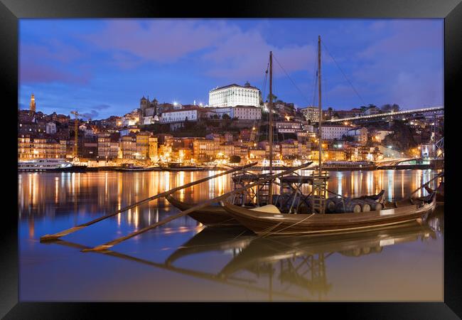 City of Porto at Night in Portugal Framed Print by Artur Bogacki