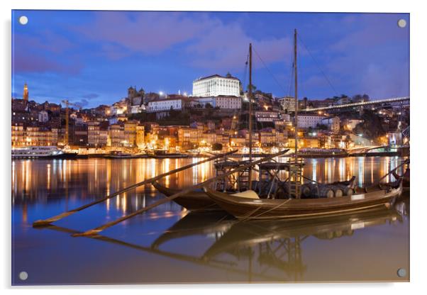 City of Porto at Night in Portugal Acrylic by Artur Bogacki