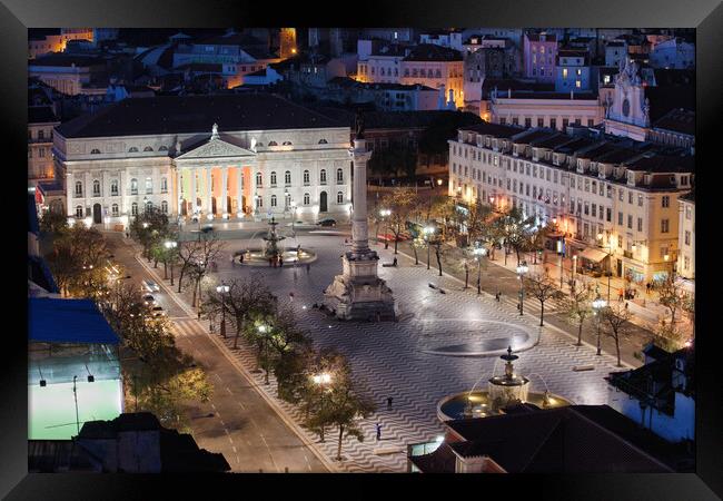 Rossio Square at Night in Portugal Framed Print by Artur Bogacki