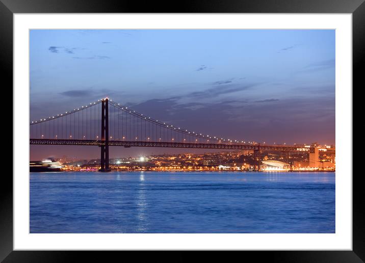 25th of April Bridge at Night in Lisbon Framed Mounted Print by Artur Bogacki