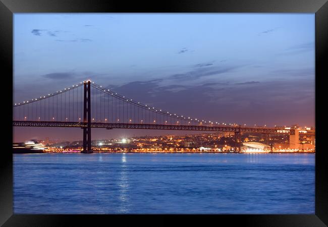 25th of April Bridge at Night in Lisbon Framed Print by Artur Bogacki