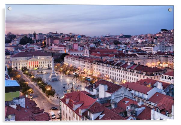 View Over Lisbon City At Dusk In Portugal Acrylic by Artur Bogacki