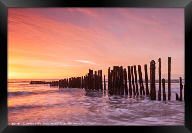 Fiery Sunrise at the Old Groyne Dawlish Warren Framed Print by Bruce Little