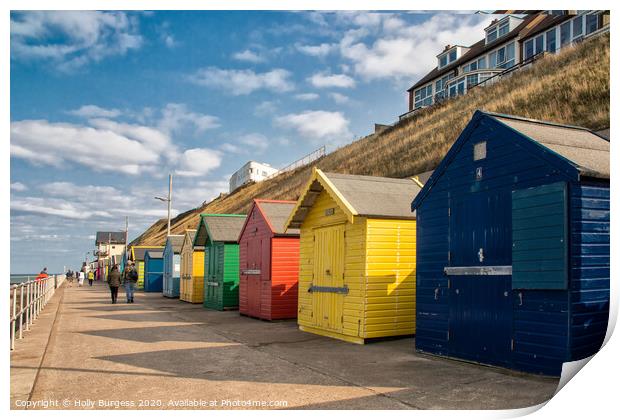 Mundesley Beach huts Norfolk  Print by Holly Burgess