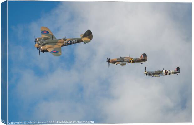 Bristol Blenheim Hurricane and Spitfire Canvas Print by Adrian Evans