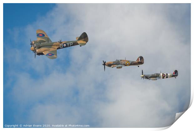 Bristol Blenheim Hurricane and Spitfire Print by Adrian Evans