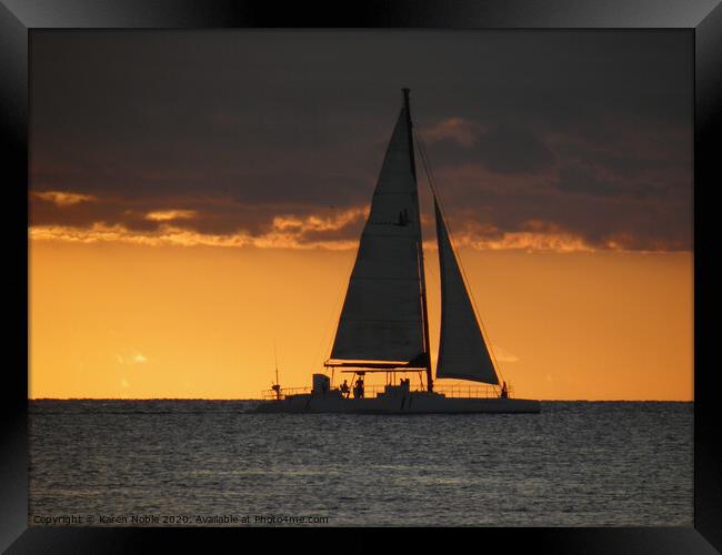 Sunset cruise in Bayahibe in Dominican Republic in Framed Print by Karen Noble