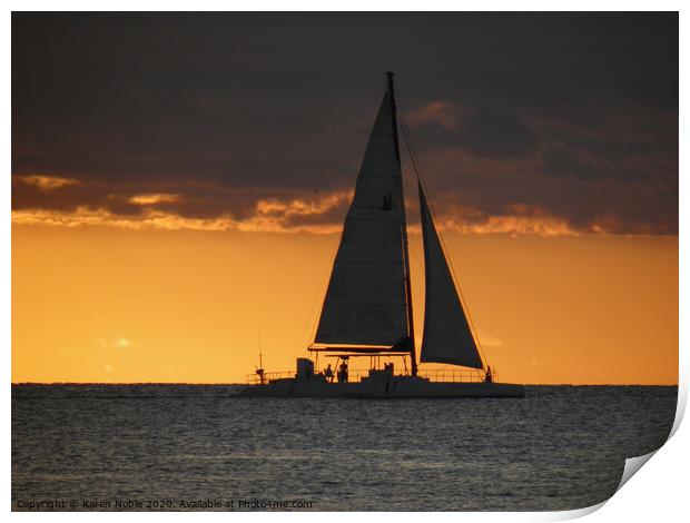 Sunset cruise in Bayahibe in Dominican Republic in Print by Karen Noble