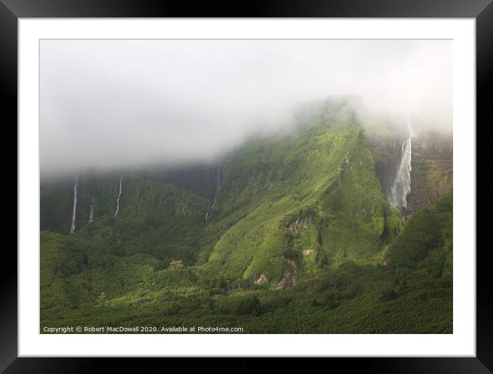 Waterfalls out of cloud above Fajazinha, Flores, Azores Framed Mounted Print by Robert MacDowall