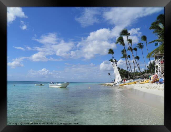 Tranquil beach in Bayahibe in Dominican Republic  Framed Print by Karen Noble