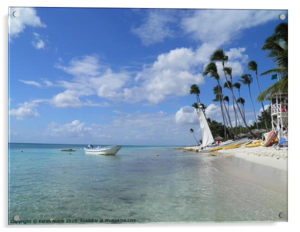Tranquil beach in Bayahibe in Dominican Republic  Acrylic by Karen Noble