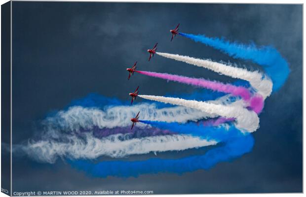 Red Arrows, smoke storm.  Canvas Print by MARTIN WOOD