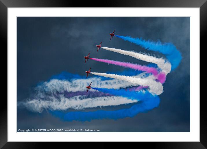 Red Arrows, smoke storm.  Framed Mounted Print by MARTIN WOOD