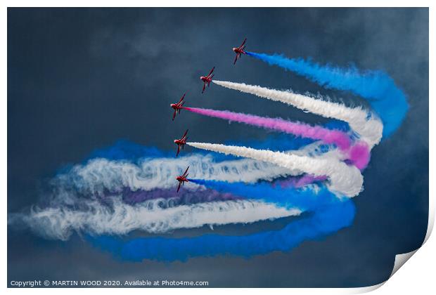 Red Arrows, smoke storm.  Print by MARTIN WOOD