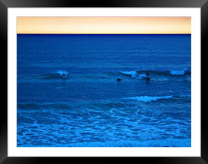 Sunset Surfers Framed Mounted Print by Jules Camfield